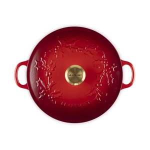 Le Creuset Cast Iron Cerise Holly Relief Soup Pot 26cm